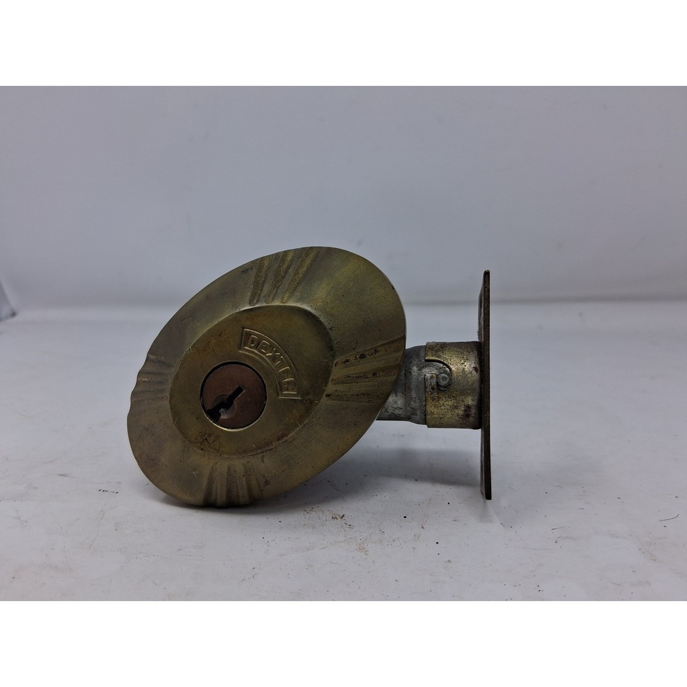 Vintage Dexter Brass Deadbolt Lock Oval Sunburst Thumb Turn No Key Antique. O